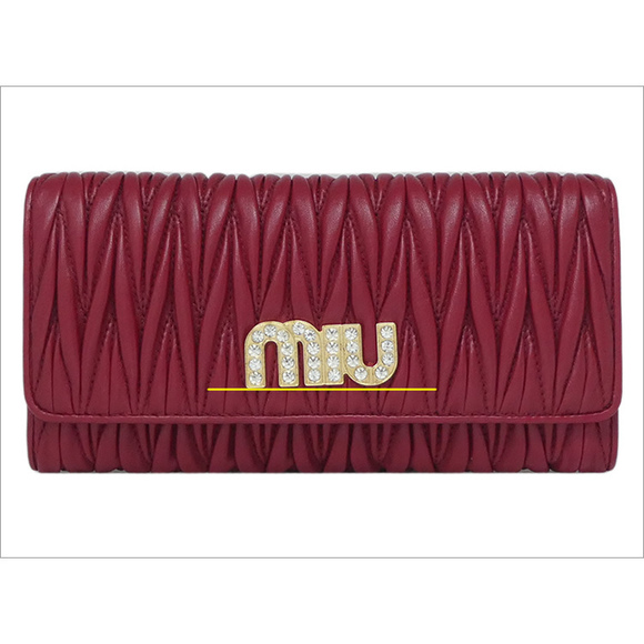 Miu Miu Matelasse Crystal Wallet Ruby Red Sheep Leather - Picture 7 of 7
